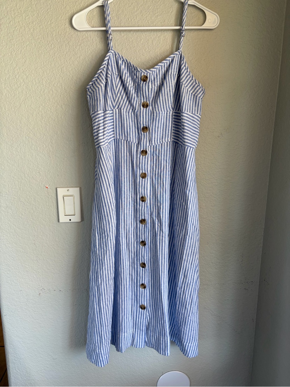 Universal Thread Blue and White Striped Button-Front Midi Dress